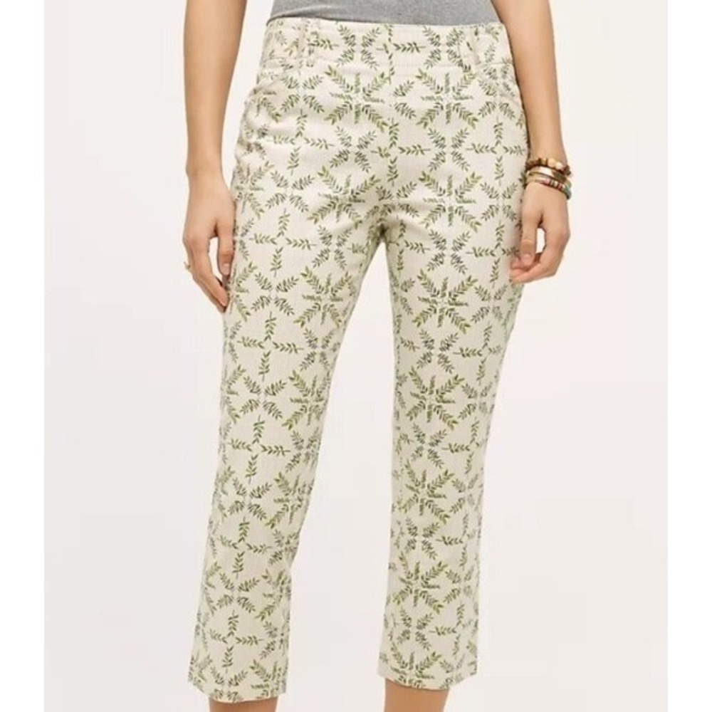 Anthropologie Cartonnier Women Charlie Trousers 8 Green Leaf Capri Slim Mid Rise